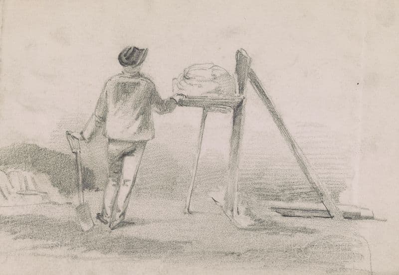 Worker, perhaps a mason or hod carrier, seen from behind (1840-1860) as a canvas print