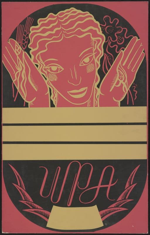 WPA poster design showing the head and hands of a woman holding flowers and wheat (1936-1941) as a canvas print