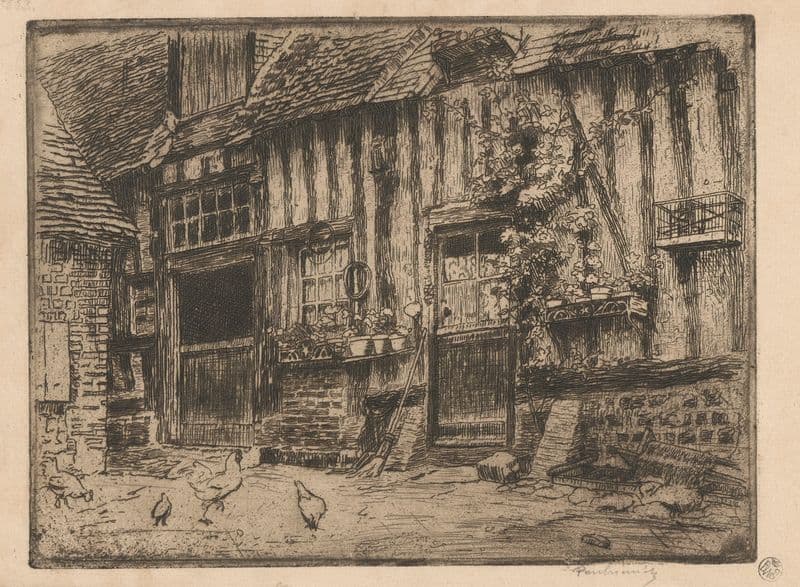 Yard in St. Valery-en-Caux, with hens as a canvas print