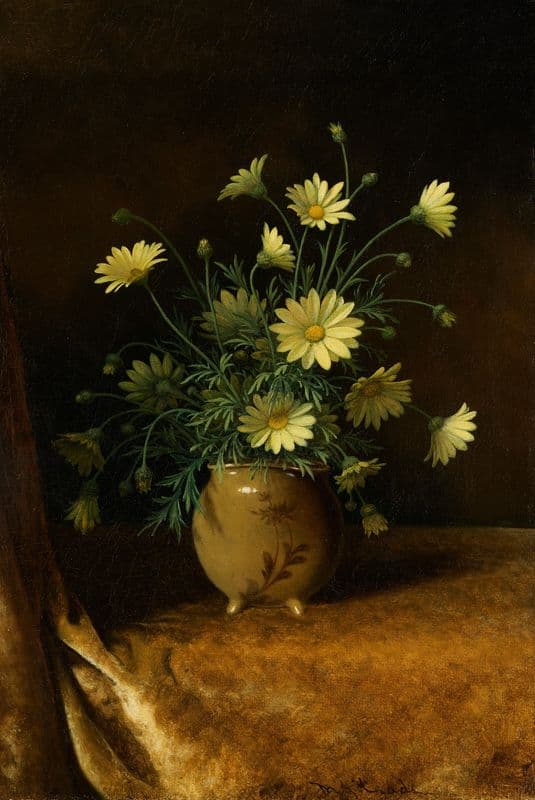 Yellow Daisies in a Brown Bowl (circa 1883-95) as a canvas print