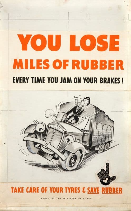 You lose miles of rubber every time you jam on your brakes! Take care of your tyres & save rubber (between 1939 and 1946) as a canvas print