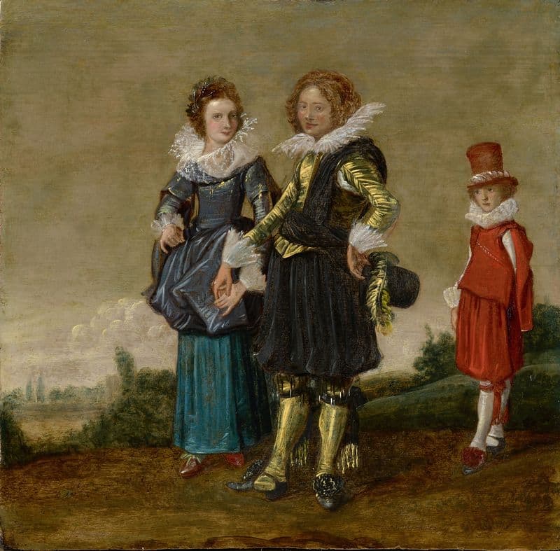 Young Couple Walking with a Page as a canvas print