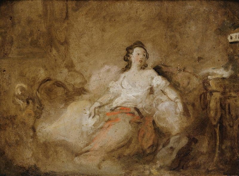 Young Lady Wearing A Negligée In An Interior as a canvas print