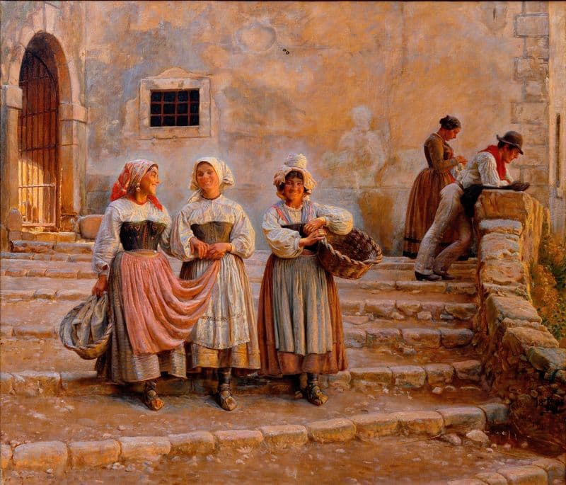 Young women transporting lime. Civita d’Antino as a canvas print