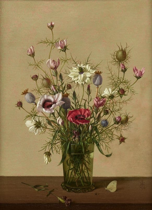 Zarter Blumenstrauß in Stangenglas as a canvas print