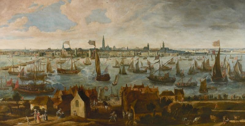Zicht op de rede van Antwerpen vanop het Vlaams hoofd. as a canvas print