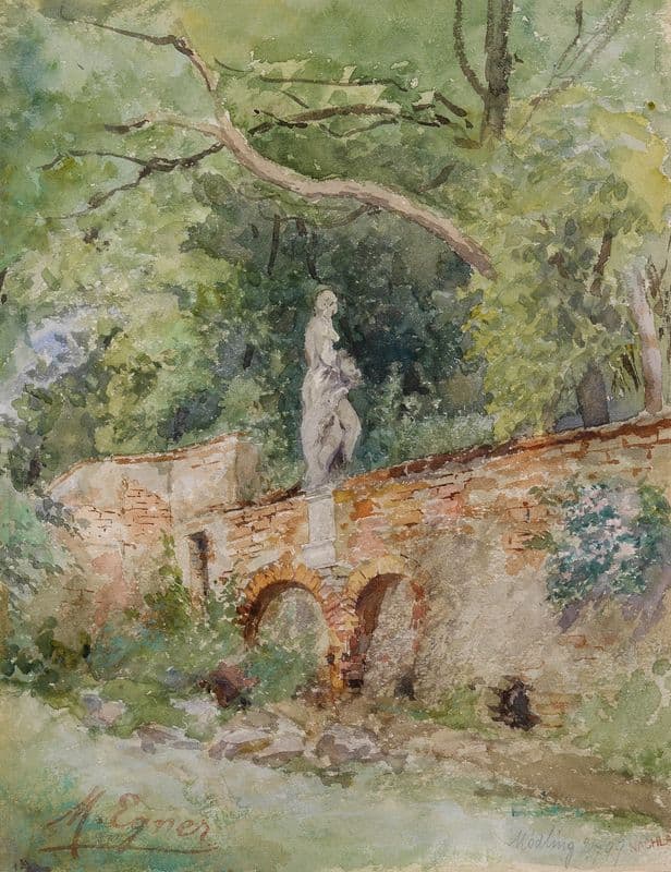 Ziegelbrücke mit einer Steinfigur Mödling as a canvas print