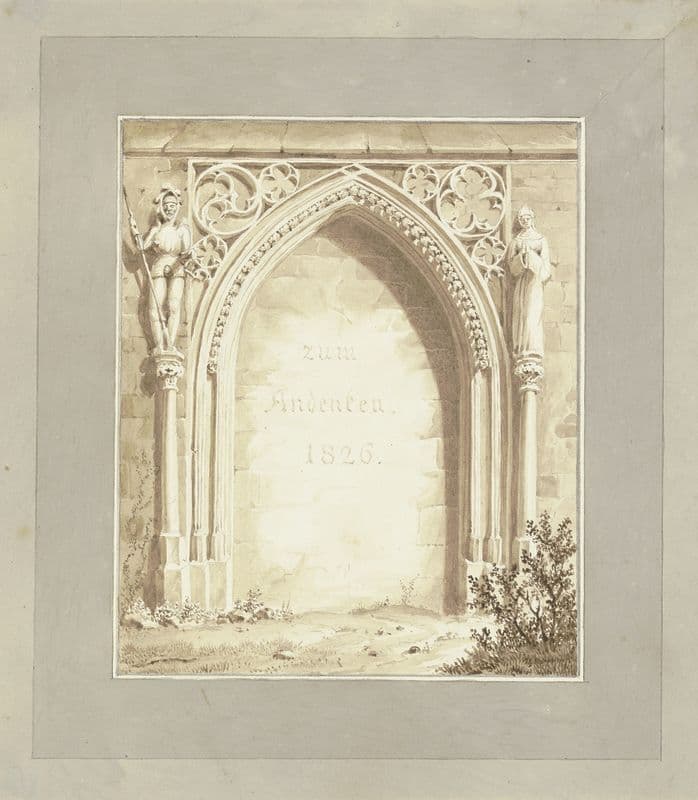 Zugemauertes gotisches Portal mit der Inschrift; zum Andenken 1826 as a canvas print