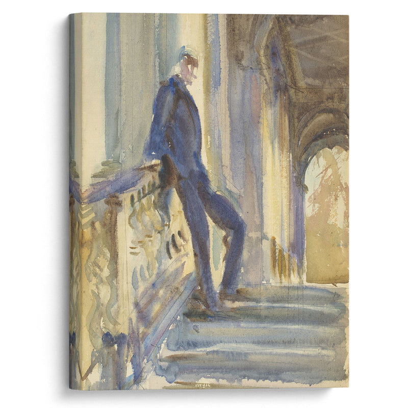 Sir Neville Wilkinson On The Steps Of The Palladian Bridge At Wilton House (1904-1905) - John Singer Sargent - Canvas Print