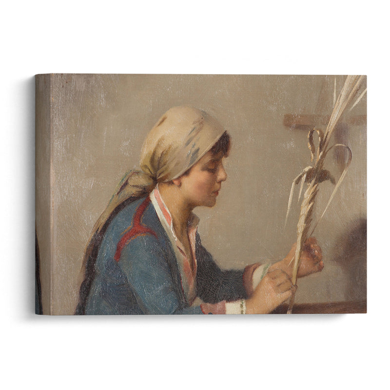 Young girl weaving willow branches - Theodoros Ralli - Canvas Print