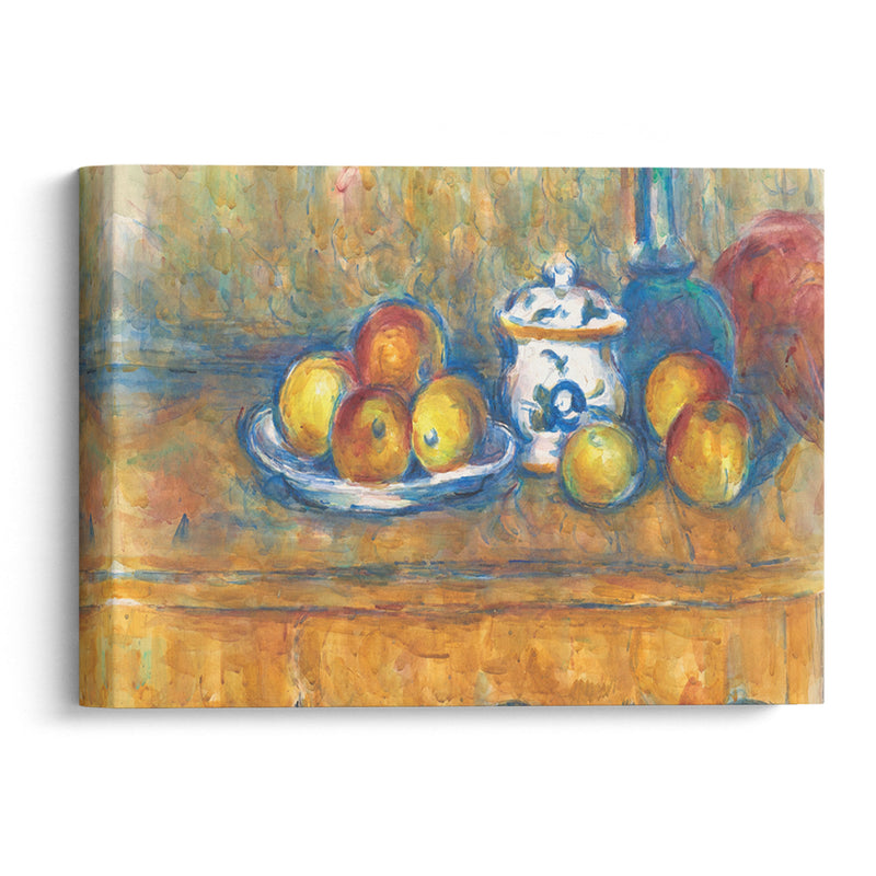 Stillleben mit blauer Flasche, Zuckerdose und Äpfeln (1900-1902) - Paul Cézanne - Canvas Print