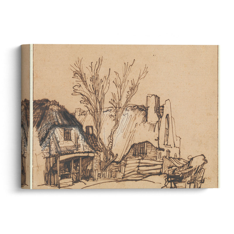 Two Cottages (ca. 1636) - Rembrandt van Rijn - Canvas Print