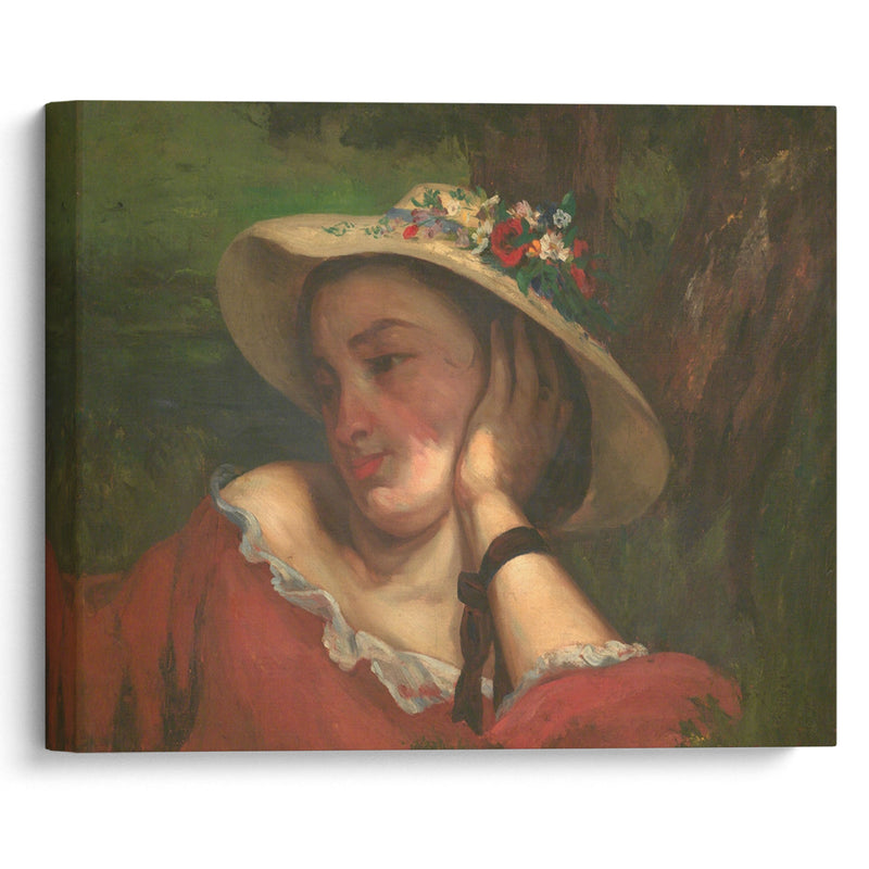 Woman with Flowers on Her Hat (1857) - Gustave Courbet - Canvas Print