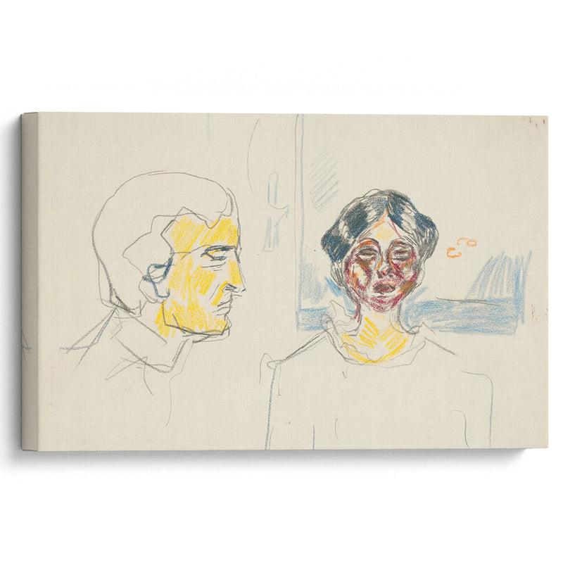 Kvinne og selvportrett i profil - Edvard Munch - Canvas Print