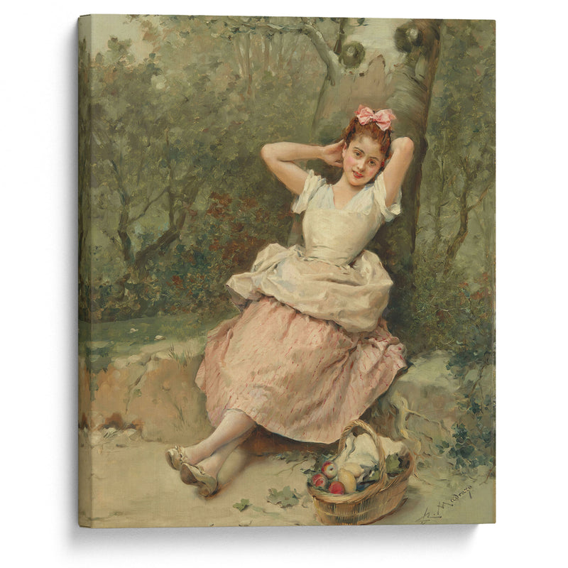 Young girl sitting at the foot of a tree - Raimundo de Madrazo y Garreta - Canvas Print