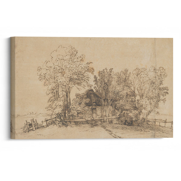 Cottage among Trees (ca. 1650) - Rembrandt van Rijn - Canvas Print