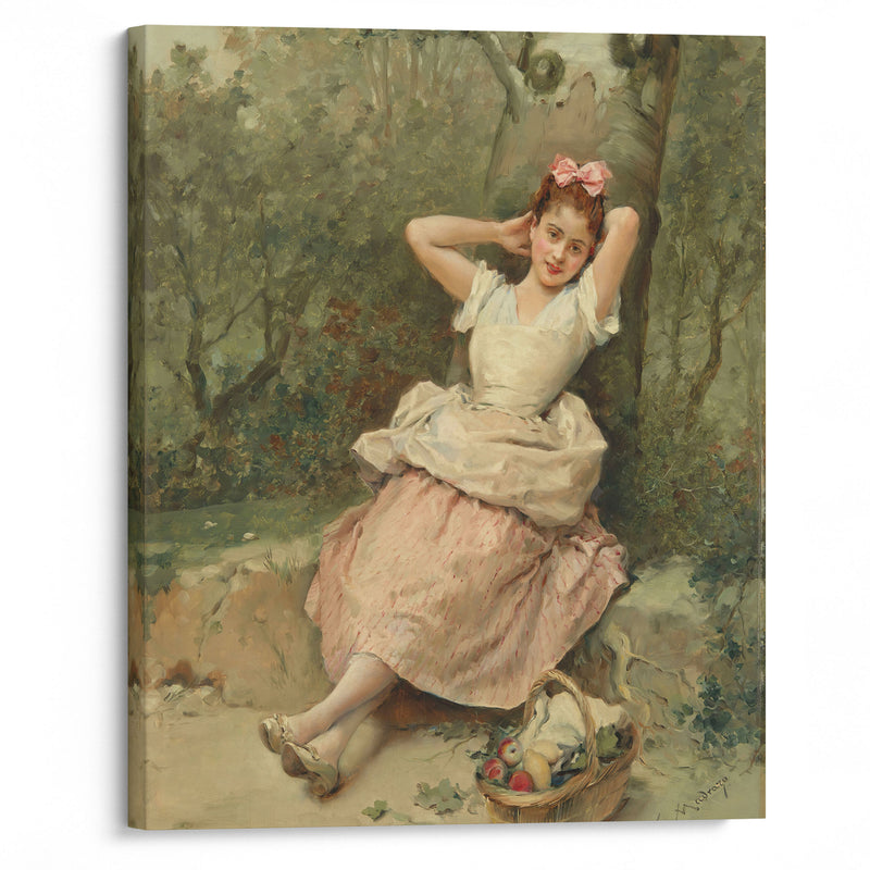 Young girl sitting at the foot of a tree - Raimundo de Madrazo y Garreta - Canvas Print