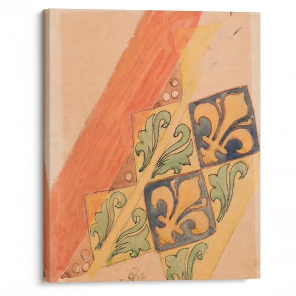 Karton do polichromii Kościoła Mariackiego – Fryz o motywie stylizowanych liści oraz lilii w polach kwadratowych (1889) - Jan Matejko - Canvas Print