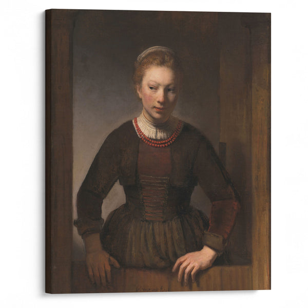 Young Woman at an Open Half-Door (1645) - Rembrandt van Rijn - Canvas Print
