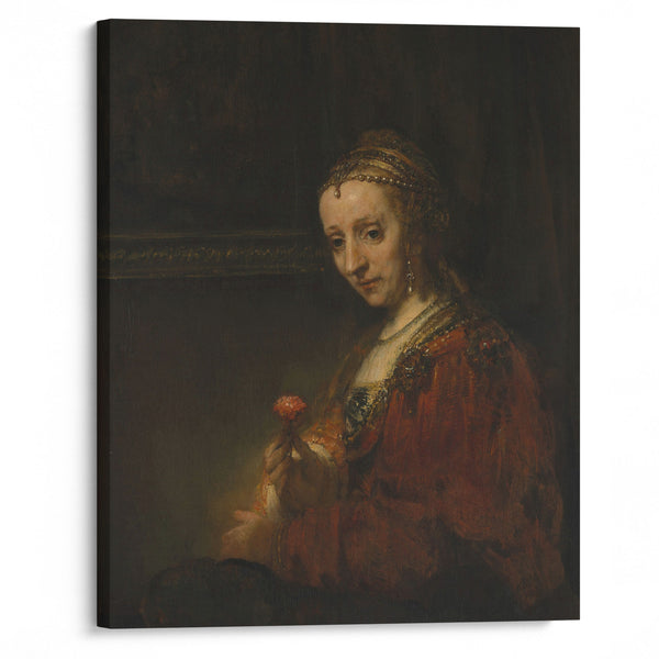 Woman with a Pink (early 1660s) - Rembrandt van Rijn - Canvas Print