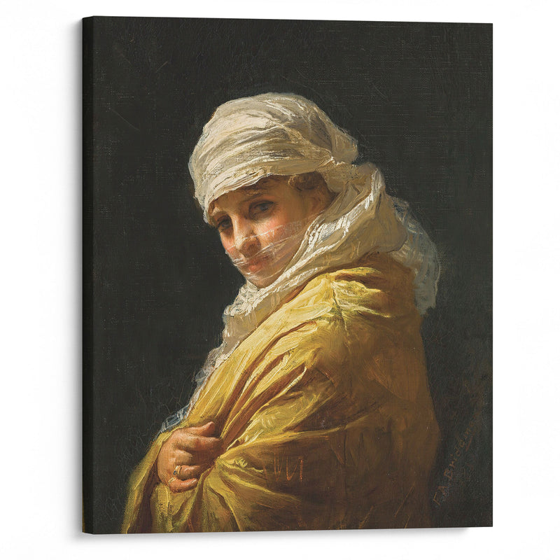 Young woman in a white turban - Frederick Arthur Bridgman - Canvas Print