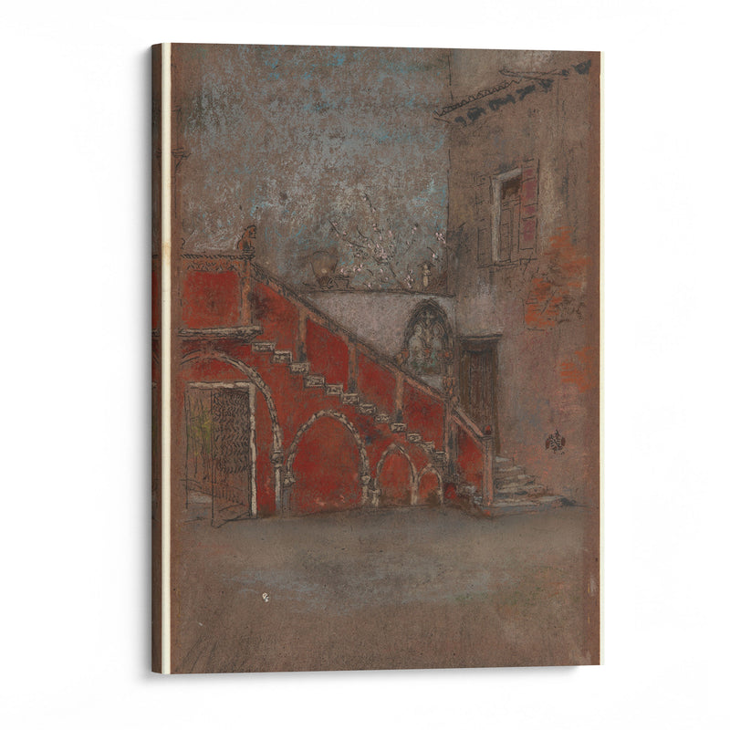 The Staircase; Note in Red (1880) - James Abbott McNeill Whistler - Canvas Print