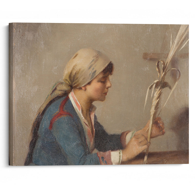 Young girl weaving willow branches - Theodoros Ralli - Canvas Print