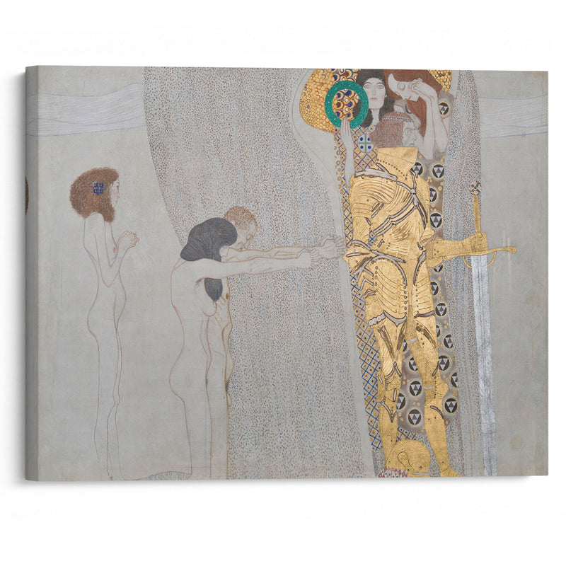 Beethovenfries; ‘Die Leiden der schwachen Menschheit’ und ‘Der wohlgerüstete Starke’ (Tafel 3, linke Langwand) (1901) - Gustav Klimt - Canvas Print