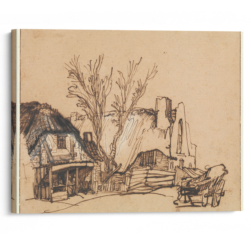 Two Cottages (ca. 1636) - Rembrandt van Rijn - Canvas Print