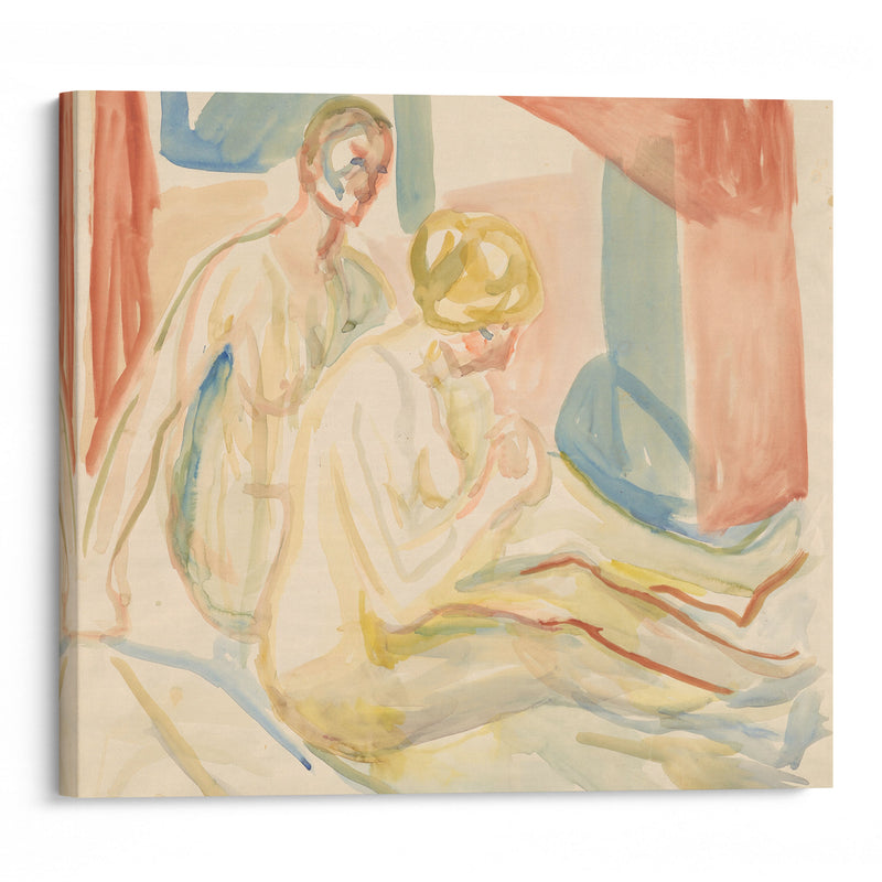 Sittende naken mann og kvinne (1920-1930) - Edvard Munch - Canvas Print