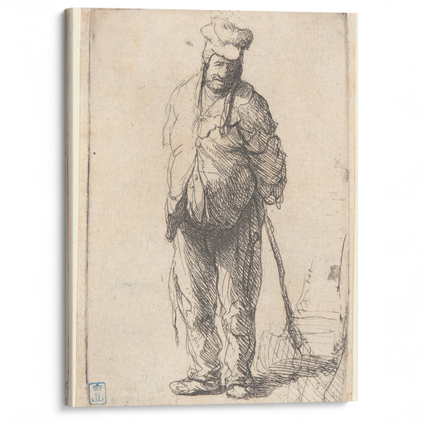 Ragged Peasant with His Hands behind Him, Holding a Stick (1630) - Rembrandt van Rijn - Canvas Print