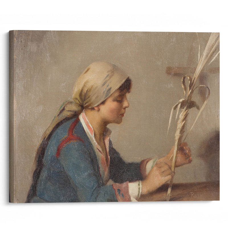 Young girl weaving willow branches - Theodoros Ralli - Canvas Print