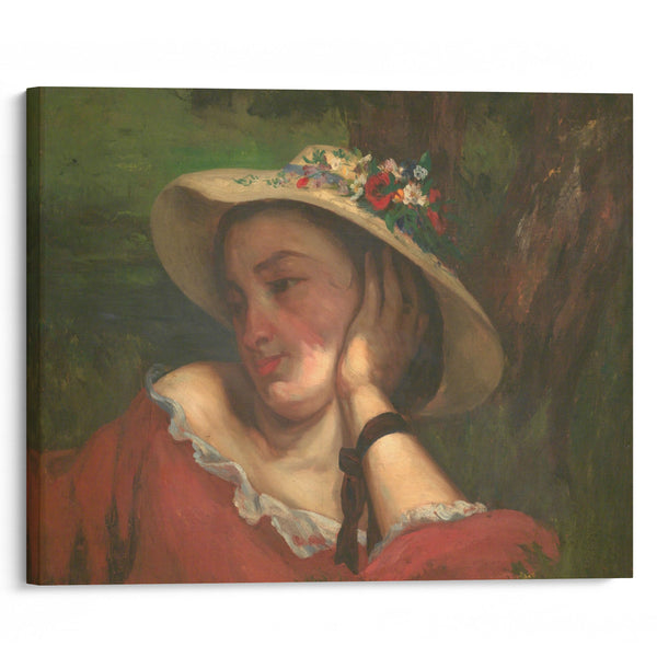 Woman with Flowers on Her Hat (1857) - Gustave Courbet - Canvas Print