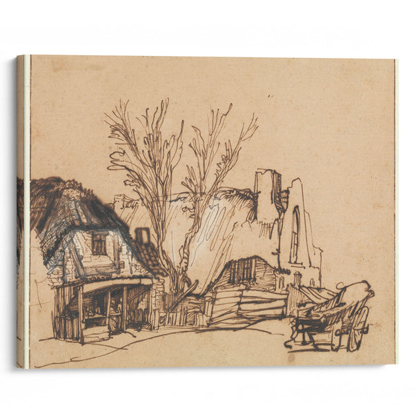 Two Cottages (ca. 1636) - Rembrandt van Rijn - Canvas Print