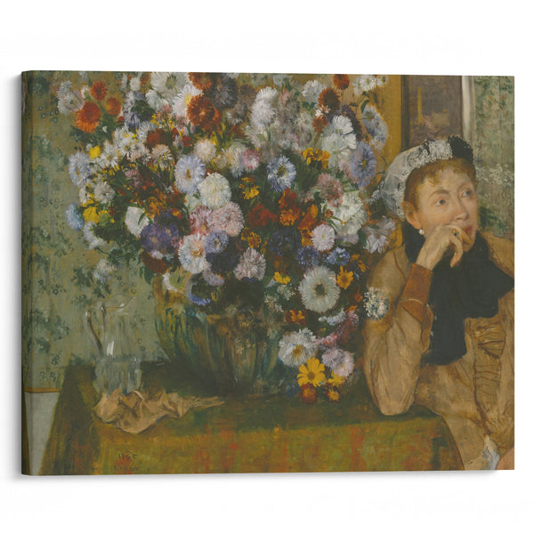 A Woman Seated beside a Vase of Flowers (1865) - Edgar Degas - Canvas Print