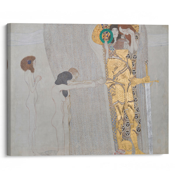 Beethovenfries; ‘Die Leiden der schwachen Menschheit’ und ‘Der wohlgerüstete Starke’ (Tafel 3, linke Langwand) (1901) - Gustav Klimt - Canvas Print