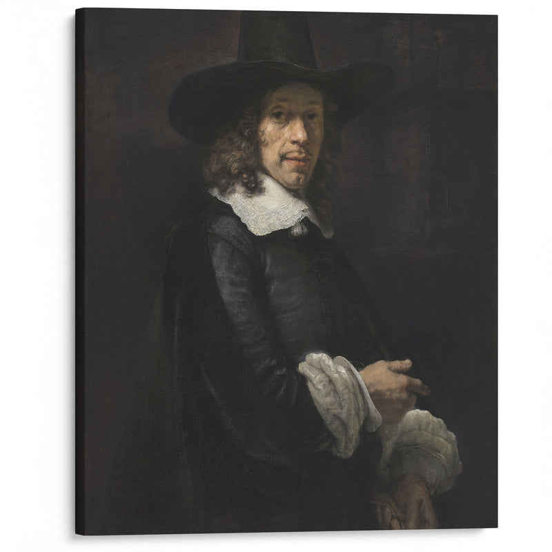 Portrait of a Gentleman with a Tall Hat and Gloves (c. 1656-1658) - Rembrandt van Rijn - Canvas Print