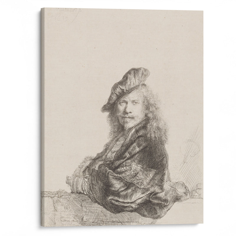 Self-Portrait leaning on a stone sill (1639) - Rembrandt van Rijn - Canvas Print