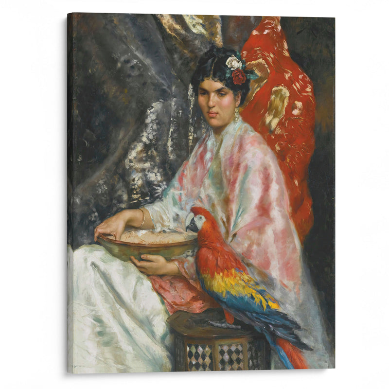 Lady With A Parrot (1875) - Julius Leblanc Stewart - Canvas Print