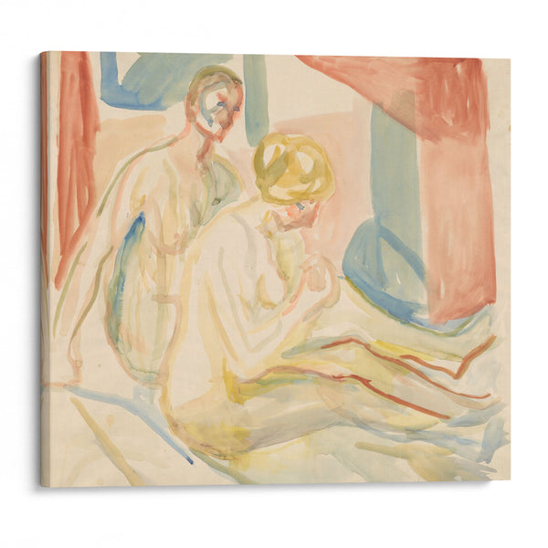 Sittende naken mann og kvinne (1920-1930) - Edvard Munch - Canvas Print