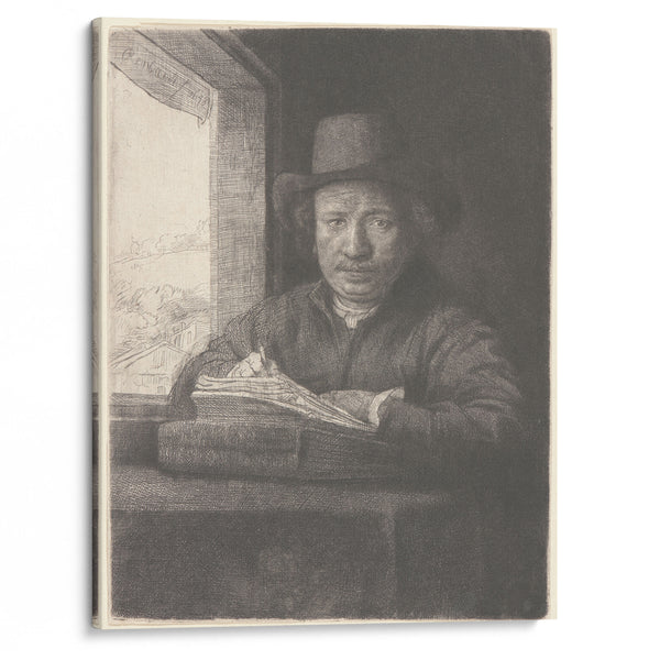 Rembrandt Drawing at a Window (1648) - Rembrandt van Rijn - Canvas Print