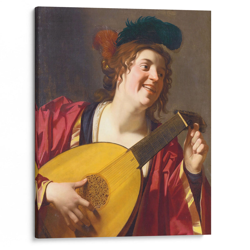 A Woman Tuning A Lute (1624) - Gerard van Honthorst - Canvas Print