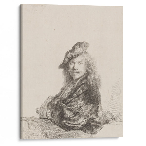 Self-Portrait leaning on a stone sill (1639) - Rembrandt van Rijn - Canvas Print