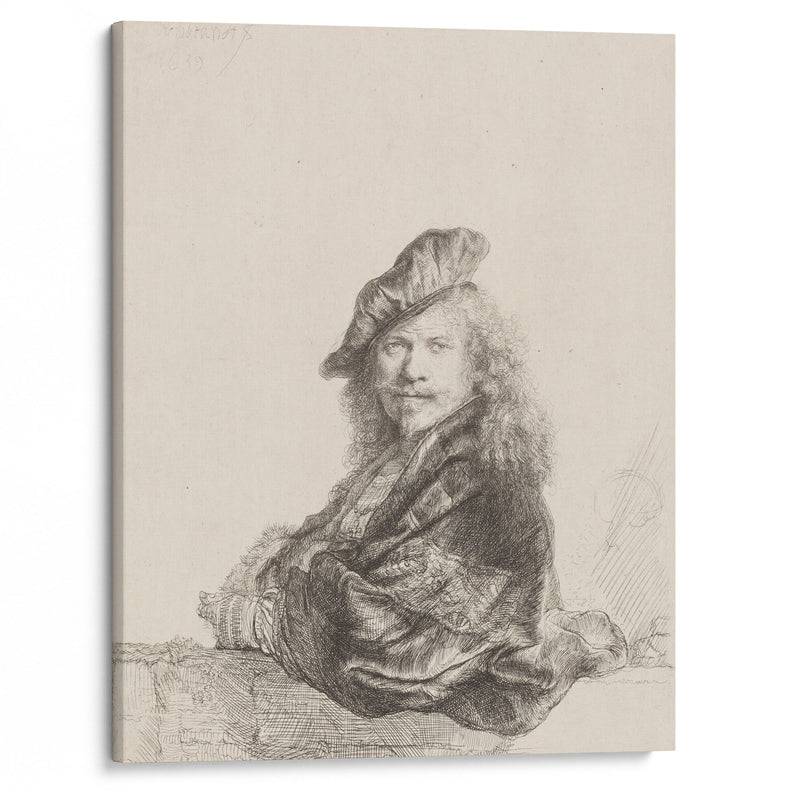 Self-Portrait leaning on a stone sill (1639) - Rembrandt van Rijn - Canvas Print