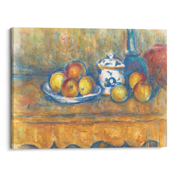 Stillleben mit blauer Flasche, Zuckerdose und Äpfeln (1900-1902) - Paul Cézanne - Canvas Print