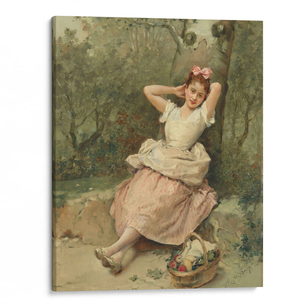 Young girl sitting at the foot of a tree - Raimundo de Madrazo y Garreta - Canvas Print