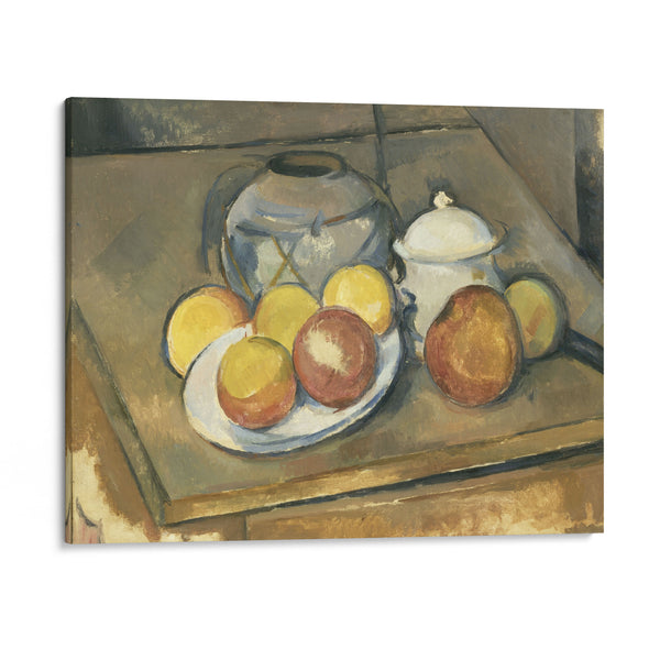 Straw-Trimmed Vase, Sugar Bowl and Apples (1890 - 1893) - Paul Cézanne - Canvas Print