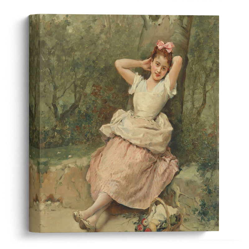 Young girl sitting at the foot of a tree - Raimundo de Madrazo y Garreta - Canvas Print