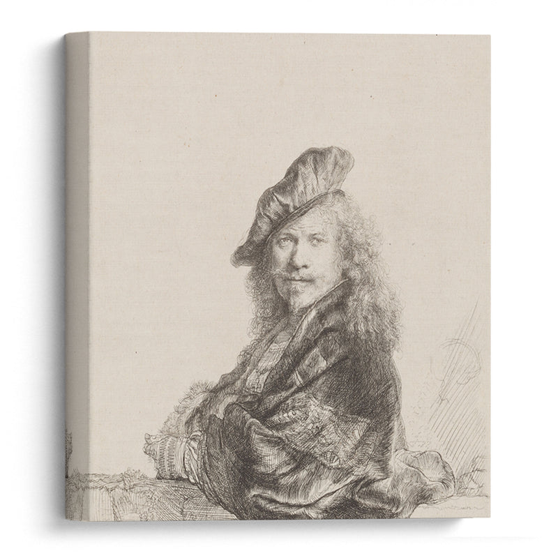 Self-Portrait leaning on a stone sill (1639) - Rembrandt van Rijn - Canvas Print