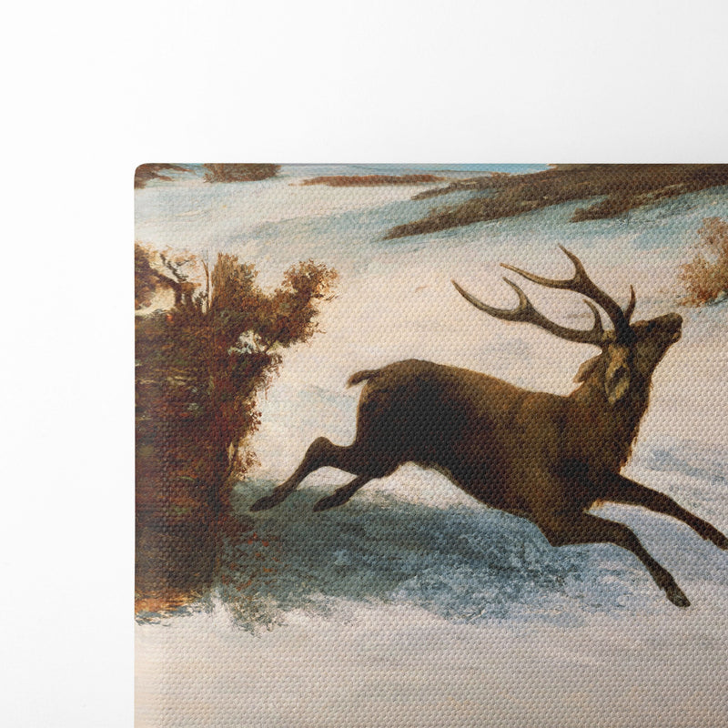 Deer Running in the Snow (c.1856) - Gustave Courbet - Canvas Print